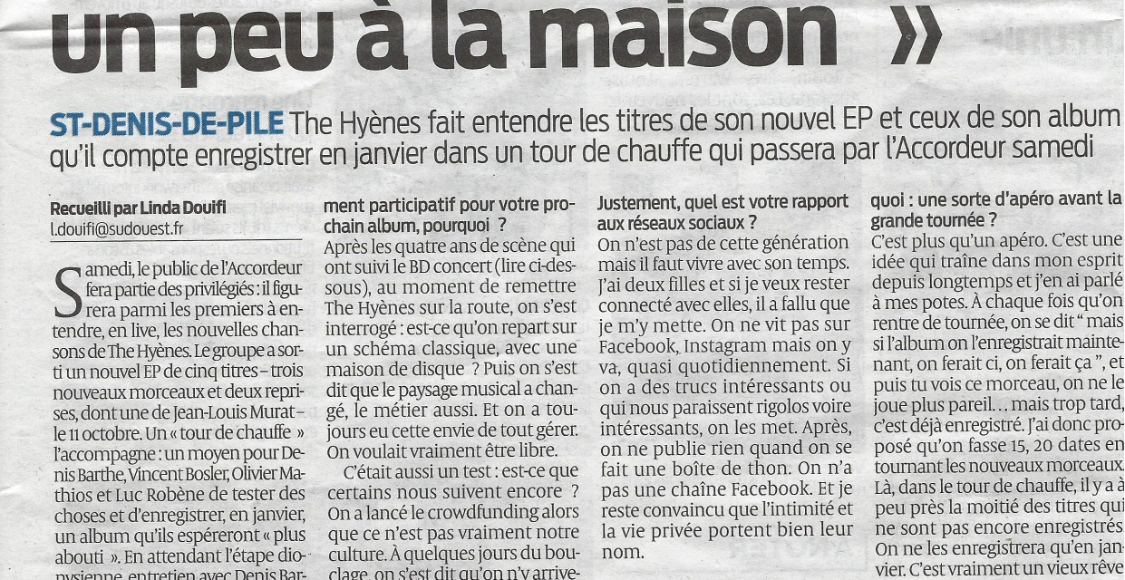 Article – The Hyènes : « À l’Accordeur on est un peu comme à la maison » !